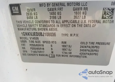 2011 Chevrolet Traverse 2Lt from USA, damaged, VIN 1GNKVJED0BJ108036